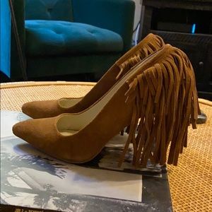 MIA- Tan suede fringe heels